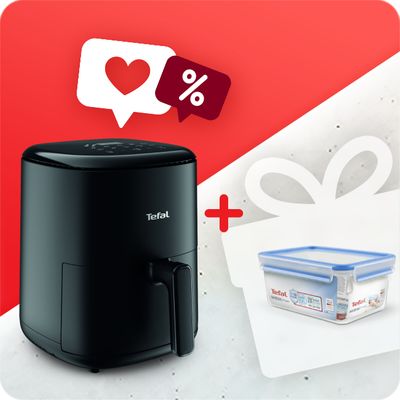 Pachet PROMO Friteuză cu aer cald Tefal Easy Fry Compact EY145810 1300W 3L & Caserolă MasterSeal Plastic K3021512 2.3L