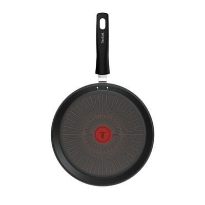 Tigaie pentru clatite Tefal Excellence+ G3303802, 25 cm, invelis antiaderent, tehnologie FUSIONCORE, Thermo-Signal™, maner nituit, aluminiu, inductie, negru