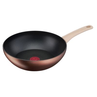 Tigaie wok Tefal Eco-Respect G2541902, 28 cm, aluminiu, înveliș antiaderent Titanium Pro, compatibil cu inducția, tehnologia Thermo-Signal™, bază Thermo-Fusion™, maro