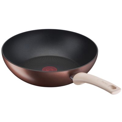 Tigaie wok Tefal Eco-Respect G2541902, 28 cm, aluminiu, înveliș antiaderent Titanium Pro, compatibil cu inducția, tehnologia Thermo-Signal™, bază Thermo-Fusion™, maro
