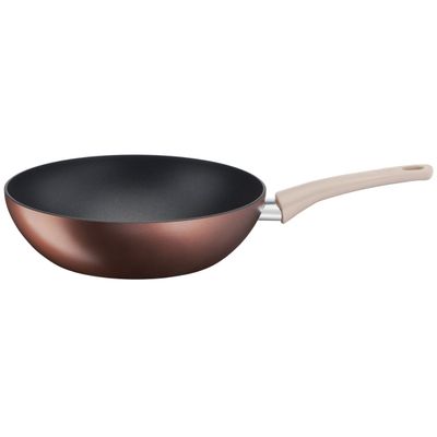 Tigaie wok Tefal Eco-Respect G2541902, 28 cm, aluminiu, înveliș antiaderent Titanium Pro, compatibil cu inducția, tehnologia Thermo-Signal™, bază Thermo-Fusion™, maro