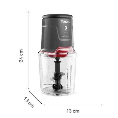 Tocător Tefal Easy Press MQ740HF0, 500W, 4 lame Powelix, recipient de 500 ml, tehnologie Safe Start, gri & roșu
