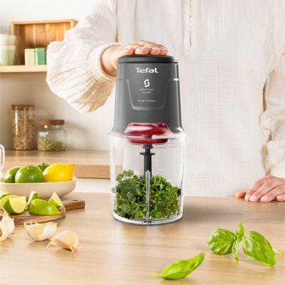 Tocător Tefal Easy Press MQ740HF0, 500W, 4 lame Powelix, recipient de 500 ml, tehnologie Safe Start, gri & roșu