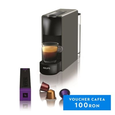 Espressor cu capsule Nespresso Essenza Mini by Krups XN110B10, 1310 W, 0.6 L, 19 bari, gri inchis
