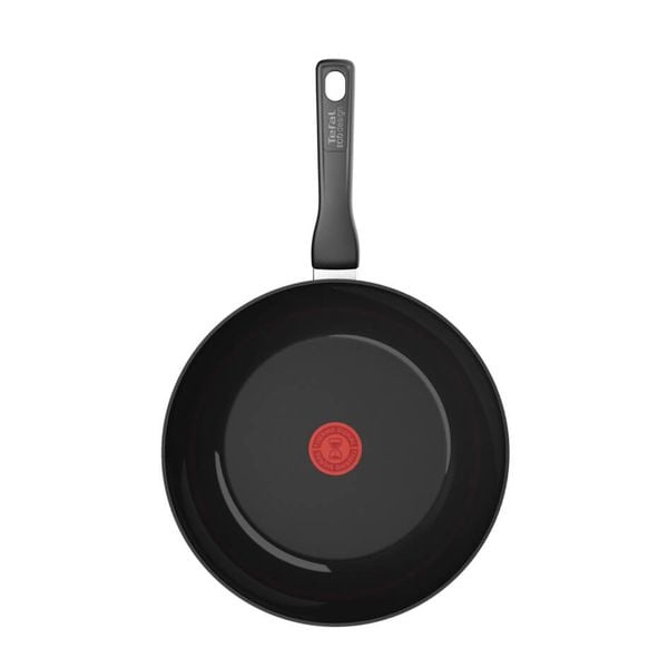 Tigaie wok Tefal Renew de 28 cm C4321923, 100% aluminiu reciclat, indicator Thermo-Signal, compatibil cu inducția, &icirc;nveliș ceramic, negru