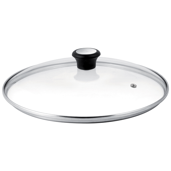 Capac Exception 28097512, orificiu pentru abur, m&acirc;ner ergonomic, margine de inox, 24 cm, sticlă