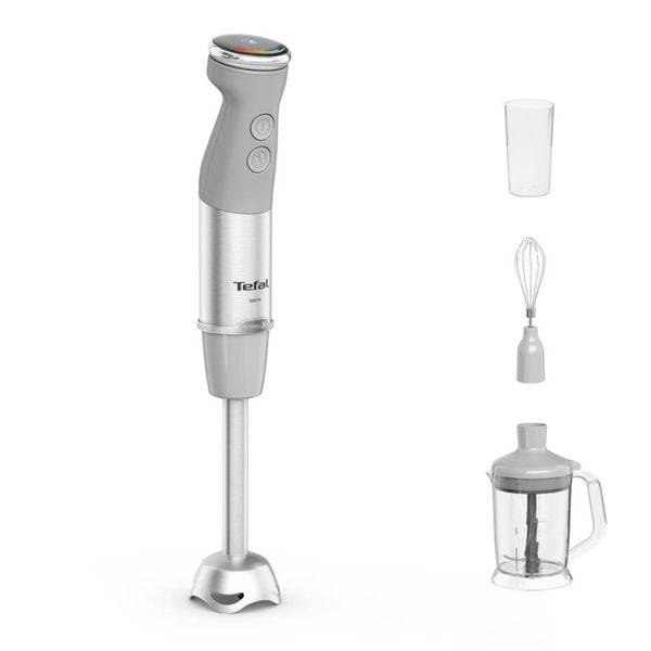 Blender vertical Tefal Quickchef+ HB67MB30, 1000W, 20 trepte de viteză și funcție Turbo, inox, 4 lame, gri & argintiu