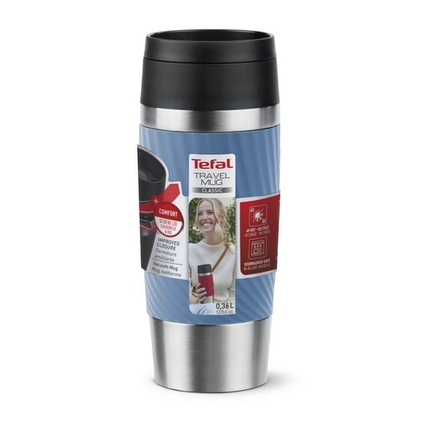Termos Tefal Travel Mug Classic N2024510, 0.36 L, pastrare la rece 12 ore, pastrare la cald 6 ore, albastru & argintiu