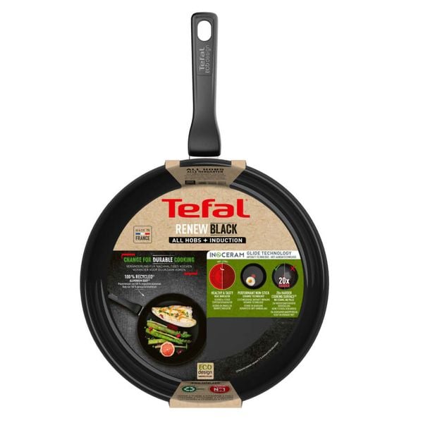 Tigaie Tefal Renew de 28 cm C4320623, 100% aluminiu reciclat, indicator Thermo-Signal, compatibil cu inducția, &icirc;nveliș ceramic, negru