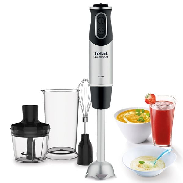 Blender vertical Quickchef 3 &icirc;n 1 HB656838, 1000 W, tehnologie Powelix, 20 trepte de viteză, funcție Turbo, tocător 0.5 L, tel, protecție antistropire, recipient 0.8 L, negru-argintiu