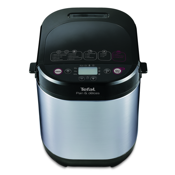 Mașină de p&acirc;ine Pain et Delice PF240E38, 700 W, 20 programe, pornire programabilă, păstrare la cald, tavă pătrată, cu &icirc;nveliș antiaderent, recipient lactate 1 L, 3 accesorii, 1 KG, argintiu