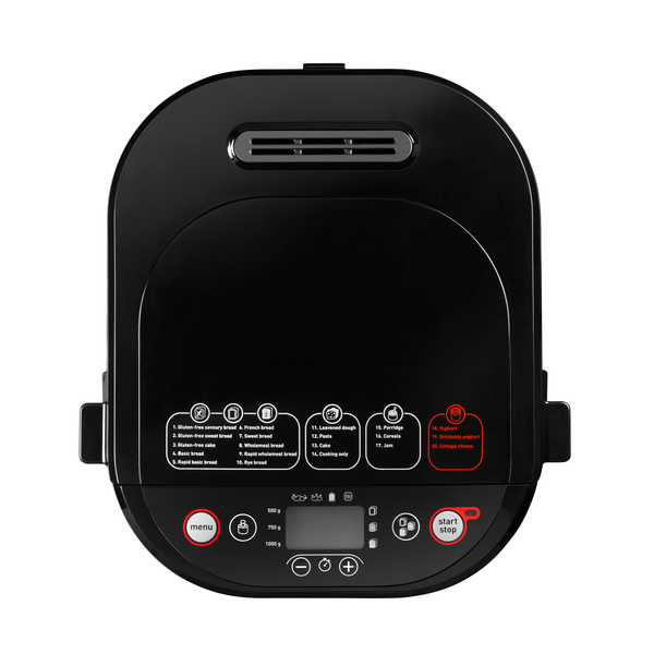 Mașină de p&acirc;ine Pain et Delice PF240E38, 700 W, 20 programe, pornire programabilă, păstrare la cald, tavă pătrată, cu &icirc;nveliș antiaderent, recipient lactate 1 L, 3 accesorii, 1 KG, argintiu