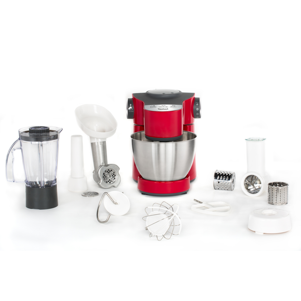 Robot de bucătărie Wizzo QB317538, 1000 W, set pentru patiserie, bol inox 4 L, funcția Pulse, blender inox 1.5 L, mașină de tocat carne, feliator, roșu Robot de bucătărie Wizzo QB317538, 1000 W, set pentru patiserie, bol inox 4 L, funcția Pulse, blender inox 1.5 L, mașină de tocat carne, feliator, roșu
