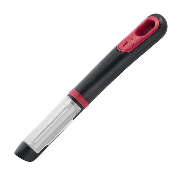Accesoriu pentru decojit legume si fructe Tefal Ingenio K1992034, lame duble, inox, capac de protectie, negru & rosu