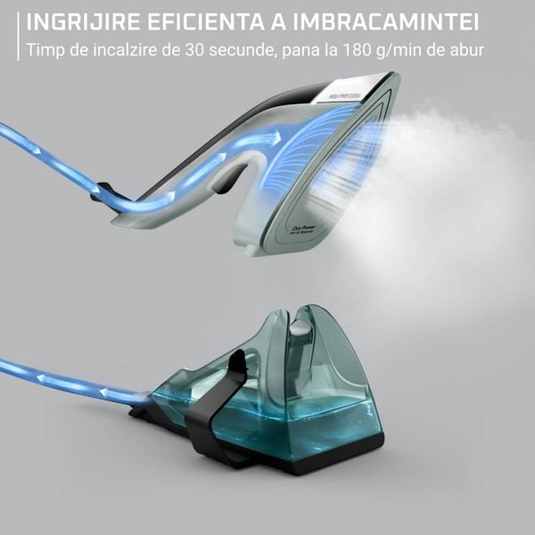 Aparat de călcat vertical cu abur 2 în 1 Tefal Duo Power JF4031E0, 1700W, jet de abur 180 g/min, abur variabil 25 g/min, 400 ml, talpă ceramică, oprire automată, verde & negru