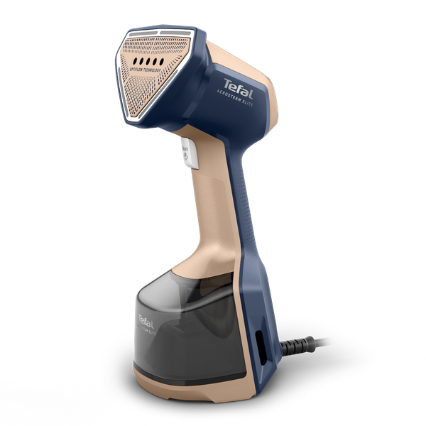 Aparat de calcat vertical cu abur Tefal AeroSteam Elite DT9620F0, 1400 W, abur variabil 0 - 20 g/min, 3 niveluri aspirare, recipient apa detasabil 200 ml, autonomie pana la 16 min, tehnologie OptiFlow, functie 2 in 1, albastru & crem