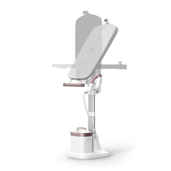 Aparat de călcat vertical cu abur Tefal Ixeo Vision QT1811E0, 2200 W, jet de abur 200 g/min, abur variabil 80 g/min, 1,4 L, masă de călcat integrată, oprire automată, alb & roz