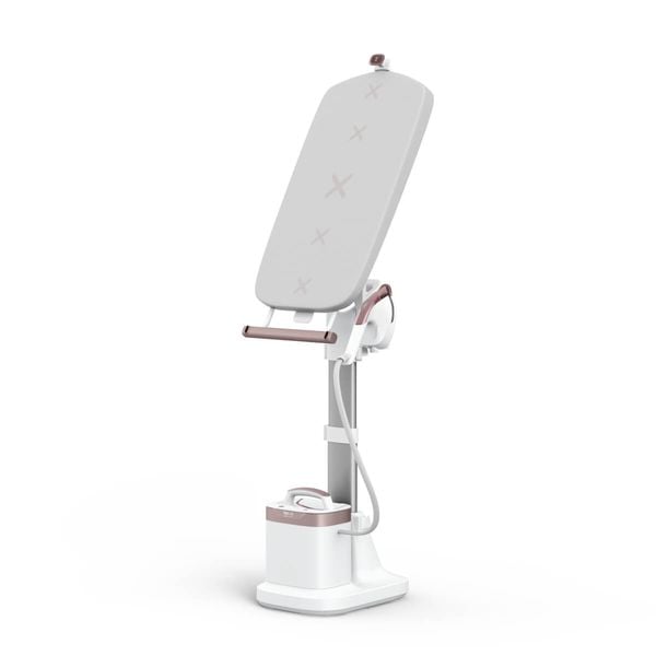 Aparat de călcat vertical cu abur Tefal Ixeo Vision QT1811E0, 2200 W, jet de abur 200 g/min, abur variabil 80 g/min, 1,4 L, masă de călcat integrată, oprire automată, alb & roz