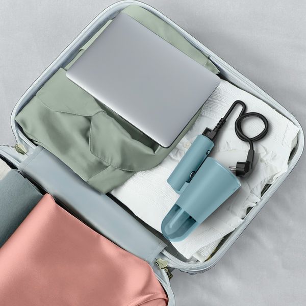 Aparat de calcat vertical cu abur Tefal Origin Travel XL DT1060E1, 1200 W, abur variabil 0-20 g/min, incalzire 25 sec, rezervor detasabil 110 ml, design pliabil, albastru