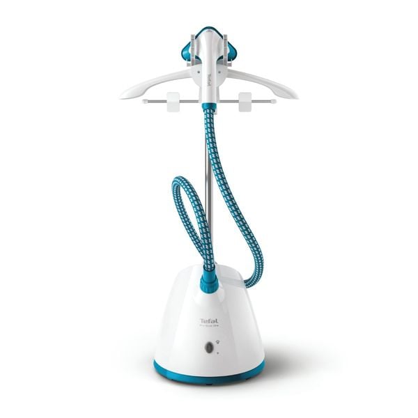 Aparat de călcat vertical cu abur Tefal ProStyle One IT2460E0, 1800 W, abur variabil de p&acirc;nă la 37 g/min, &icirc;ncălzire rapidă &icirc;n numai 45 de secunde, 2 nivele de cantitate, perie pentru țesături și mănușă inclusă, alb /albastru