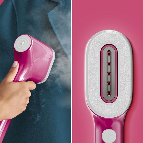 Aparat de călcat vertical cu abur Tefal Pure Pop DT2023F0, 1300 W, abur variabil p&acirc;nă la 20g/min, recipient apa 70 ml, &icirc;ncălzire rapidă 15 sec, roz