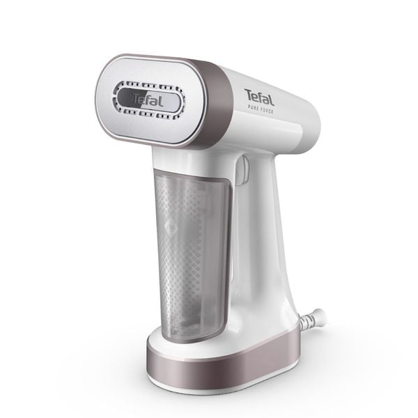 Aparat de călcat vertical cu abur 2 &icirc;n 1 Tefal Pure Force DT8720E0, 1800W, jet abur 90 g/min, 4 trepte abur, mod Eco, alb & gri