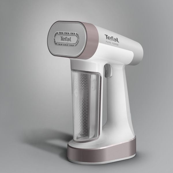 Aparat de călcat vertical cu abur 2 &icirc;n 1 Tefal Pure Force DT8720E0, 1800W, jet abur 90 g/min, 4 trepte abur, mod Eco, alb & gri