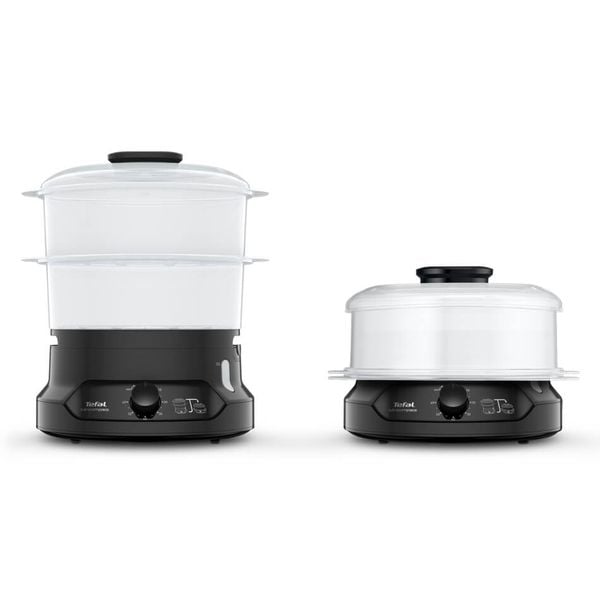 Aparat de gatit cu aburi Tefal MiniCompact VC139810, 800W, capacitate 6L, preparare 2 retete simultan, 2 compartimente, timer 60 minute, indicator nivel apa, negru