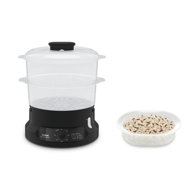 Aparat de gatit cu aburi Tefal MiniCompact VC139810, 800W, capacitate 6L, preparare 2 retete simultan, 2 compartimente, timer 60 minute, indicator nivel apa, negru