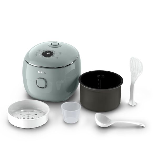 Aparat multifunctional de gatit orez Tefal Pop RK5354E0, 350 W, capacitate 0.7 L, 8 programe, tehnologie digitala, functie mentinere la cald, design compact, verde