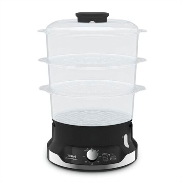 Aparat de gătit cu aburi Tefal Ultracompact Steam Cooker VC204810, 3 vase, cronometru manual, 1 accesoriu, 9 L, negru