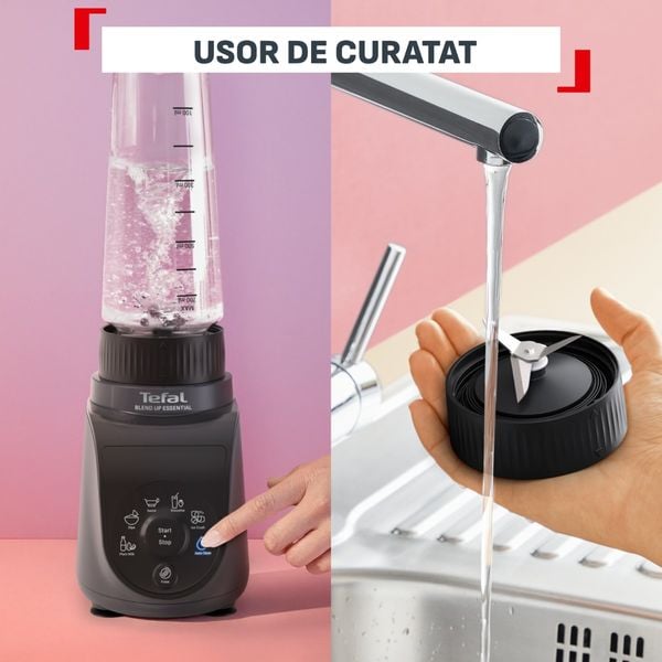 Blender Tefal Blend Up Essential BL1EHBF0, 800 W, 0.6 L, tehnologie Powelix, 4 lame inox, 6 programe automate, functie autocuratare, negru