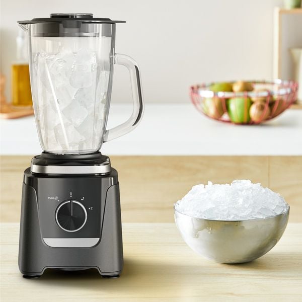 Blender Tefal Blendforce BL5958F0, 800 W, 1.9 L, 2 trepte viteza + Pulse, 6 lame Powelix 3D, tehnologie Powelix Cyclonic, vas din sticla termorezistenta pana la 70°C, functie zdrobire gheata, lame detasabile, negru