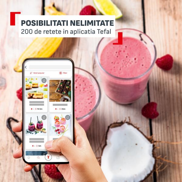 Blender Tefal Blendforce Cook BL5768F0, 1000 W, 1.75 L, 6 programe, tehnologie Powelix, functie de gatire, 6 lame inox, negru