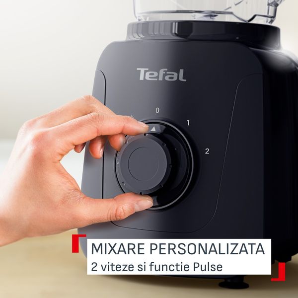 Blender Tefal Blendforce Essential BL4118F0, 450 W, 1 L, 2 trepte viteza, 4 lame inox, tocator inclus, functie zdrobire gheata, negru