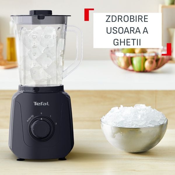 Blender Tefal Blendforce Essential BL4118F0, 450 W, 1 L, 2 trepte viteza, 4 lame inox, tocator inclus, functie zdrobire gheata, negru