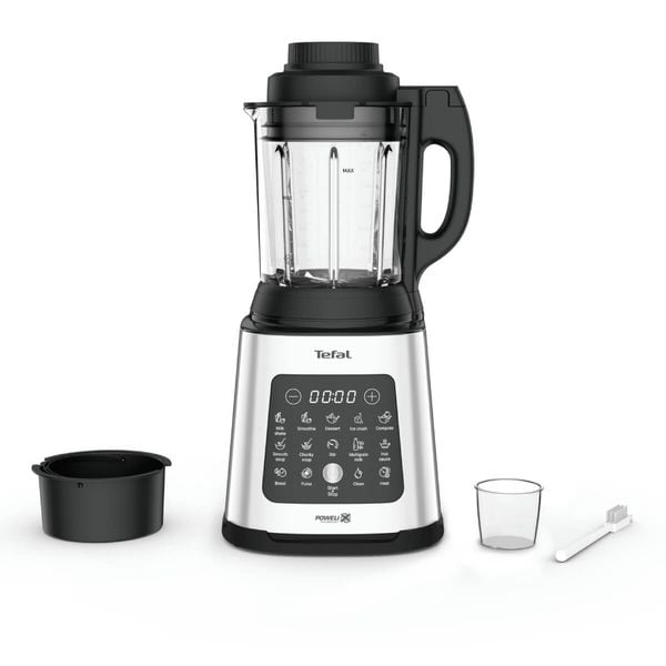 Blender Tefal PerfectMix Cook BL83SD30, 1400W, capacitate 1.75L, viteză variabilă, 10 programe pentru rețete calde și reci, funcție de gătire la aburi, funcție de marunțire a gheții, lame detașabile Powelix, argintiu & negru