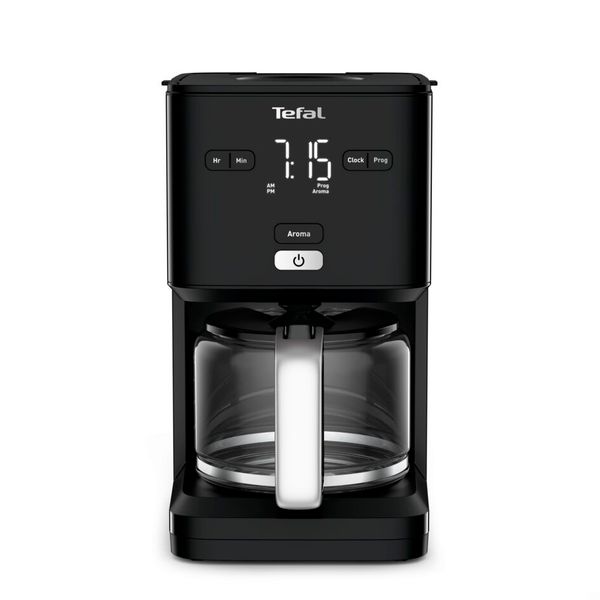Cafetiera TEFAL Smart'n Light CM600810, 1000W, ecran digital, capacitate 1.25L, functie auto OFF, sistem antipicurare, carafa sticla, functie mentinere la cald, suport detasabil filtru, negru