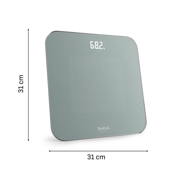 C&acirc;ntar de baie Tefal Classic PP1903V0, 180 KG, gradații la 100 g, 31 x 31 cm, sticlă, gri