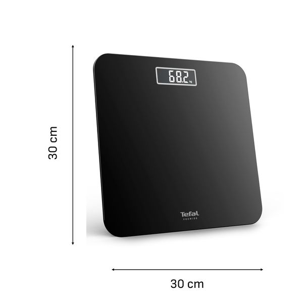 C&acirc;ntar de baie Tefal Premiss PP1800V0, 160 kg, gradații la 100 g, 30 x 30 cm, sticlă, baterii incluse, negru