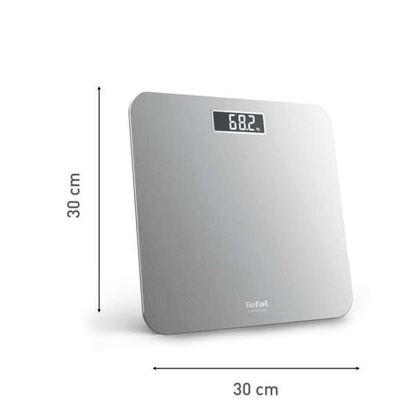 C&acirc;ntar de baie Tefal Premiss PP1801V0, 160 kg, gradații la 100 g, 30 x 30 cm, sticlă, baterii incluse, argintiu