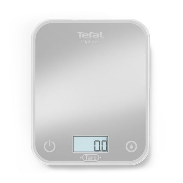 Cantar de bucătărie Tefal Optiss BC50U4V0, 5 kg, sticlă securizată, funcție Tara, cantarire a lichidelor, precizie 0.5g, afisaj LCD, cârlig de agățat, gri