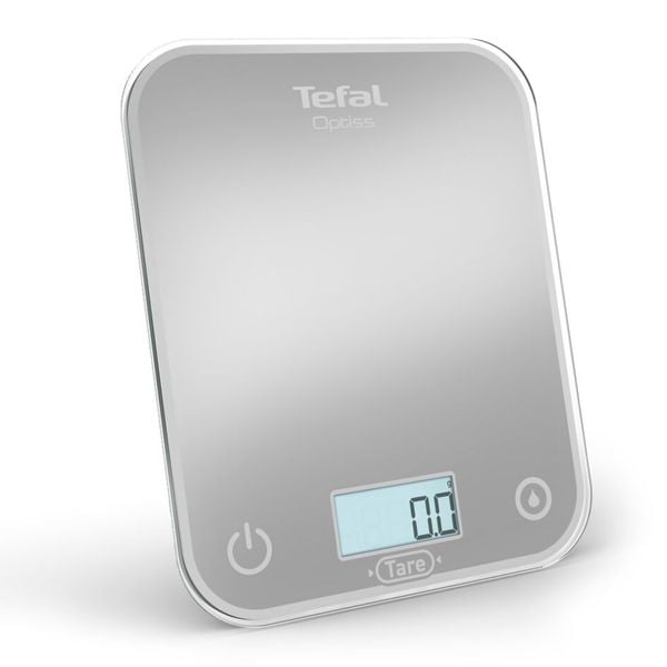 Cantar de bucătărie Tefal Optiss BC50U4V0, 5 kg, sticlă securizată, funcție Tara, cantarire a lichidelor, precizie 0.5g, afisaj LCD, cârlig de agățat, gri