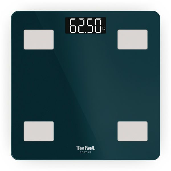 Cantar inteligent Tefal Body Up BM2600V0, greutate maxima 180 kg, 7 indicatori de masurare, sticla securizata tratata termic, ecran LCD, 2 baterii incluse, verde