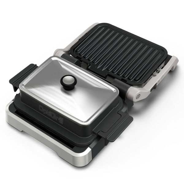 Capac pentru gătit Tefal XA731810, compatibil cu grătarul electric OptiGrill 4 &icirc;n 1 și OptiGrill 2 &icirc;n 1, inox, compatibil cu mașina de spălat vase, seriile GC774xx, GC773xx, GC772xx, argintiu