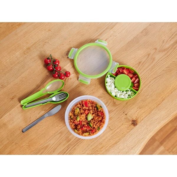 Caserolă MasterSeal to Go pentru salată  K3100112,  plastic, capac cu &icirc;nchidere etanş, 1l, transparent și verde