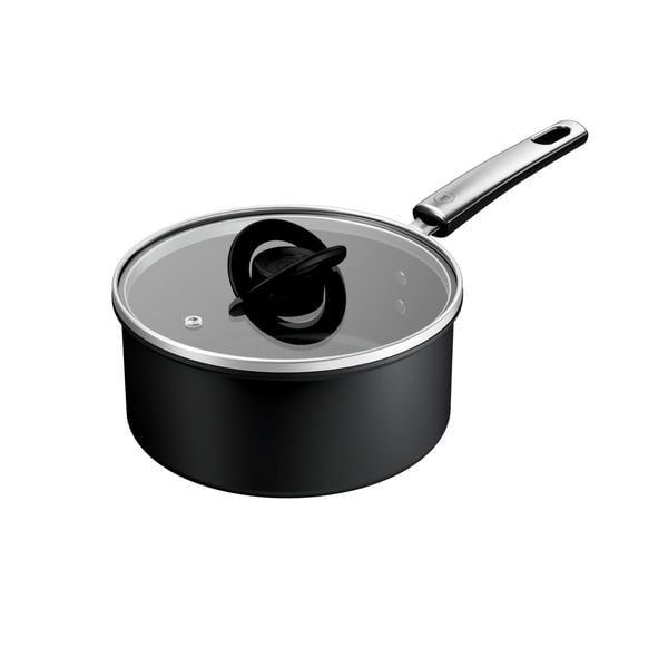 Cratita cu capac Tefal Excellence+ G3282343, 18 cm, invelis antiaderent, tehnologie FUSIONCORE, Thermo-Signal&trade;, maner nituit, aluminiu, inductie, negru