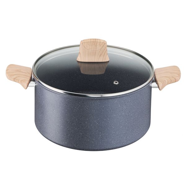 Cratita cu capac Tefal Natural Force G2664683, 24 cm, 5.4 L, aluminiu, invelis antiaderent Mineralia+, Thermo-Signal™, baza Thermo-Fusion+™, inductie, gri