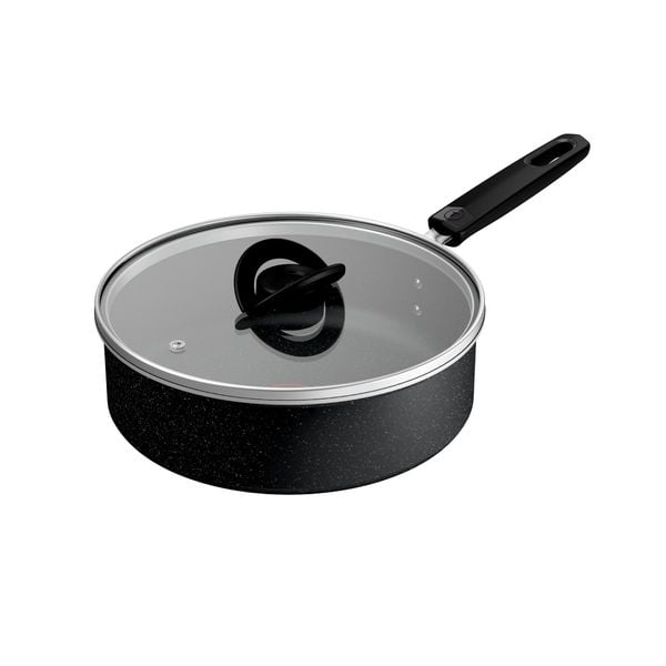 Cratita Tefal Extra M0003243, 24 cm, capac din sticla, aluminiu, invelis antiaderent, Thermo-Signal™, incalzire uniforma, compatibila gaz, electric, ceramic si halogen, negru