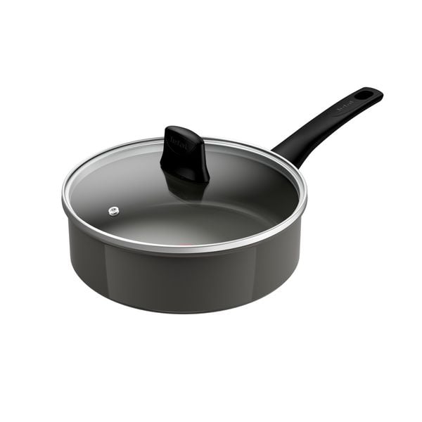 Cratita Tefal Renewal Ceramic G0173202, 24 cm, capac din sticla, invelis ceramic antiaderent Inoceram, Thermo-Signal™, inductie, gri